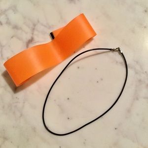 orange choker & black leather choker necklace
